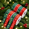 Cinta de poliéster de 2.5 cm con estampado dorado para árbol de Navidad, regalo y empaque de caja de regalo, cinta decorativa navideña, DIY