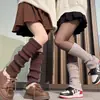 Piscina de caída tejida ~ cubierta de pierna blanca tejida para mujer y2k chica caliente calcetines cálidos otoño e invierno calcetines de felpa calcetines para pantorrilla