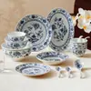 Juego de Vajilla de Cerámica Azul y Blanca con Forma de Granada del Fabricante, Plato para Sopa Estilo Chino, Bol para Arroz, Plato de Cena Modelo Nuevo 2026, Juego de Regalo