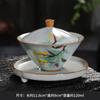 Juego de Té Gaiwan Vintage de Tres Piezas con Esmalte Ceniza, Juego de Té Kung Fu de Cerámica, Tazón de Té Pintado a Mano, Taza de Té Personal con Tapa