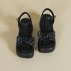 Sandalias de plataforma con lazo estilo Chanel para mujer, atuendo de verano, falda estilo hada retro, zapatos romanos con aumento de altura pequeño