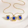 Pendientes y Collar Geométricos Rectangulares de Zirconia Microincrustada de Moda Elegante Transfronterizos Europeos y Americanos Set de Dos Piezas