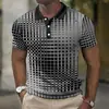 Camisa Polo de Negocios Casual para Hombre de Nueva Colección Europea y Americana, Cruzada, Simple, Cuadros, Impresión 3D, Manga Corta Holgada, Cuello