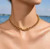 Colar gargantilha corrente cubana em aço titânio estilo europeu design de nicho corrente para clavícula não desbota feminino atacado pode ser personalizado