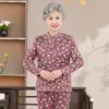 Novo Conjunto de Moda Outono e Inverno da Mamãe Cardigã de Lã com Estampa Floral para Mulheres de Meia-Idade e Idosas Roupa de Vovó Roupas de Outono e Calças