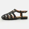 Sandalias Planas Romanas Tejidas a Mano Estilo Retro Punta Abierta Correa Única Versátiles para Viajes Diarios Calzado de Mujer 7006-5
