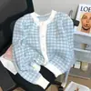 Chaqueta de punto suave y cerosa estilo pequeño y fragante para mujer, cárdigan corto, prenda exterior, suéter para mujer con aspecto adelgazante y blanqueador