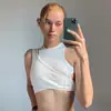 Moletom Cropped Redondo Estilo Europeu e Americano, Cor Sólida, Estética Assimétrica, Regata Casual Sexy Slim-Fit Vazada