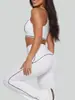 Conjunto de Yoga Juyitang de Cintura Alta Levanta Bumbum com Blocos de Cor e Listras Roupa Esportiva Fitness para Mulheres Ajustado Elástico Modelador Conjunto de Duas Peças