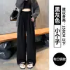 Calça Casual de Arroz Glutinoso para Mulheres no Outono e Inverno Forrada com Fleece para Aquecimento, Estilo Solto e Preguiçoso, Calça de Perna Larga Solta e Drapeada para Pessoas Baixas com Cordão