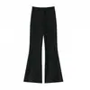 Toma real: Traje de mujer negro, pantalón de campana, nuevo estilo primavera/verano, tiro alto, adelgazante, con efecto de caída, elástico, pantalón de campana casual