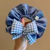 Prendedor de Cabelo Retro Azul Denim Coreano com Laço para Mulheres, Headband de Cabeça com Bola Grande, Prendedor de Cabelo, Acessório de Cabeça de Elástico