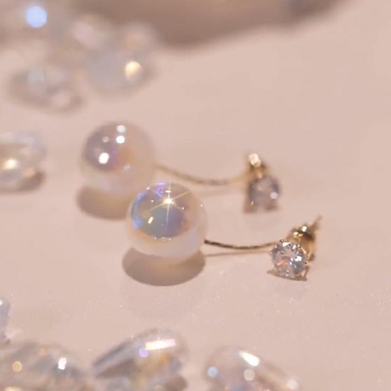 抖音同款炫彩人鱼珠锆石闪钻可拆前后戴长款气质修饰脸型耳环银针