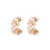 Nuevos Pendientes de Moda Estilo Fresco de Concha Circonita Flor Forma de C Nicho Sencillos Perla Studs Pendientes Versátiles para Mujer