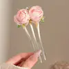 Nova Presilha de Cabelo Estilo Chinês Flor de Rosa Três Dentes Estilo Antigo Flor 2025 Novo Estilo Presilha de Cabelo Adorno de Cabelo para Mulheres na Parte de Trás da Cabeça