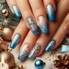 Unhas de Ballet de Comprimento Médio para o Natal Azuis Estilo Ins Europeu e Americano Popular Patches de Unhas Postiças Venda Quente Removíveis 24 Peças
