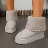 Botas de Nieve Gruesas para Mujer 2026 Invierno Nuevas Transfronterizas de Caña Corta Deshilachadas, Botines de Tobillo de Comercio Exterior de Caña Media, Color Sólido Retro al por Mayor