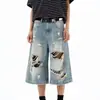 Shorts de Mezclilla Rectos Rasgados Simples Estilo Retro Americano para Hombre, Nuevo Estilo de Verano, Pantalones Cortos Anchos Sueltos Casuales