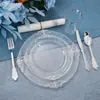 Set de plato llano transparente bronceado Plato desechable Patrón de dragón Relieve Phnom Penh Dorado Plástico duro PS Vajilla de comercio exterior
