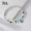 Pulsera de Plata Esterlina s925 con Cuentas Redondas de Sonrisa para Mujer, Pulsera de Cristal, Estilo para Niña, Moda, Pulsera para Estudiante, Punto de Fábrica