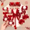 Horquilla Roja Estilo Chino Año Nuevo Infantil Estilo Antiguo Hanfu Clip con Borla Accesorio para el Cabello Adorno de Lazo para el Cabello de Niñas Pinza para el Cabello