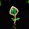 Broche de Tulipa de Cristal Verde, Broche de Gola Anti-Exposição Exquisito e Moderno, Pequeno Broche de Gola, Acessório de Broche para Cardigã