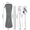Juego de cubiertos de acero inoxidable 304 para viajes al aire libre, tenedor, cuchara, cuchillo, juego para estudiantes, bolsa de tela portátil, cuchara, tenedor, palillos
