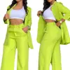 Traje de Mujer Elegante Europeo y Americano de Comercio Exterior 2024 Color Sólido Mangas Divididas Solapa Bolsillo Pantalón Recto