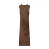 Ropa de mujer de comercio exterior serie ZA estilo europeo y americano elegante ajustado plisado midi bodycon vestido