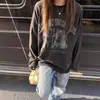Estilo High Street Americano Camiseta de Manga Longa com Estampa de Gato Cartoon Estilo Bf para Mulheres 2026 Primavera e Outono Versão Coreana Retrô Solta Versátil