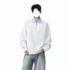 Moletom falso de duas peças com zíper parcial estilo designer para homens, primavera e outono, sem capuz, gola de camisa, mangas compridas, marca americana trendy, camada base, camisa Polo