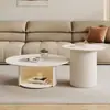 Conjunto de Mesa de Centro Estilo Creme Francês Cama de Gato Armazenamento Mesa de Centro Madeira Maciça Oval Mesa de Centro Pequena Minimalista Mesa de Centro Pequena para Apartamento