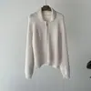 Suéter con cremallera y cuello polo estilo coreano de Paulownia Beishan para mujer, cárdigan de punto acanalado grueso para otoño, prenda exterior P2683