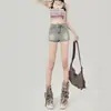 Shorts de Mezclilla Casual Hipster Retro de Calle Estilo Americano para Mujer Verano Pequeños Dulces Frescos Cintura Alta Pantalones Cortos Ajustados