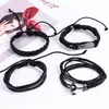 Pulsera Europea y Americana Retro Tejida Alas Piel de Vaca Pulsera Pulsera de Cuero Multicapa Traje Ancla de Barco Pulsera Náutica