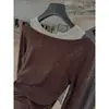 DestacadoRanzan 26 Principios de Otoño Estilo Nuevo Tencel Lana Cuello Henley Falso Dos Piezas Botones Cosidos a Mano Camiseta de Manga Larga