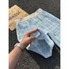 Shorts de Malha Xadrez Azul e Branco para Homem, Tendência de Verão, Design de Nicho, Calça de Cinco Pontos, Calça Esportiva Pesada Estilo Americano