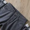 Jeans de hombre de alta gama para otoño e invierno, gruesos, color azul grisáceo, elásticos, bordados, corte slim fit recto pequeño, de comercio exterior