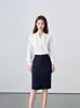 Camisa de Manga Larga Gris con Cuello en V para Mujer Traje de Dos Piezas Pantalones Falda Sencillo Profesional Otoño e Invierno Ropa de Trabajo Nueva