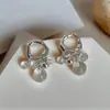 Pendientes de Cristal Transparente con Perlas Estilo Retro Francés para Mujer, Frescos y Dulces Elegantes, Pendientes de Borlas y Aretes de Gama Alta