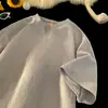 Camiseta Masculina de Manga Curta em Seda Gelada com Decote em V Verão Masculino Solta e Fresca Roupas Masculinas de Meia-Manga Marca da Moda Tendência 2025 Nova Camiseta