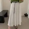 Falda Larga Plisada Fresca y Transpirable para Mujer, Falda de Cintura Alta con Cordón, Corte A con Dobladillo Ancho, Estilo Coreano, Estilo Perezoso, Falda de Trabajo