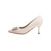 9877-18 Temperamento francês Fivela de diamante YS Salto alto bico fino Sapatos de trabalho novos femininos primavera e outono Sapatos de boca rasa