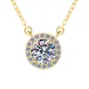 Colar com pingente redondo em prata de lei 925 com pedras coloridas, pingente clássico redondo de diamante colorido, banhado a ouro 18K real, corrente para clavícula colorida de moissanita
