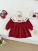 Vestido Suéter Vermelho para Meninas 2026 Inverno Novo Roupa Festiva de Ano Novo Infantil Suéter de Bebê Vestido de Tricô Grosso