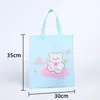 Bolsa de tela no tejida RPET para ropa infantil de dibujos animados, bolsa de compras plegable con oso lindo para regalo de ropa de mujer, hecha a medida