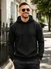 Sudadera cálida casual holgada para hombre, con capucha y cordón, de jacquard a cuadros pequeños estilo retro americano, color liso, transfronteriza
