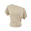 Camiseta corta de encaje sensual con hombros descubiertos y manga corta para mujer, 26 nuevo estilo de verano, top corto de alta gama ajustado con un solo hombro asimétrico