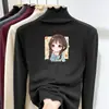 Camiseta Base de Polar para Niña con Cuello Medio Alto y Volantes Ropa Otoño Invierno Camiseta para Niños Medianos y Grandes Capa Interior Cálida Versátil Manga Larga