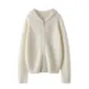 Cárdigan de punto con capucha para mujer, sencillo, de color liso, con cremallera y rotos, holgado, informal, de cachemira, nuevo cárdigan antiedad